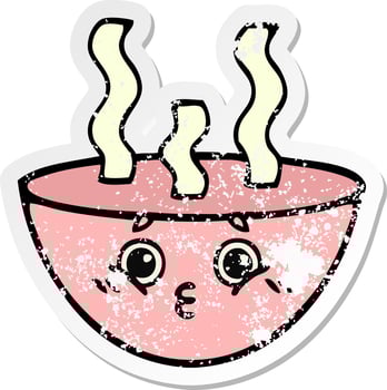 distressed sticker of a cute cartoon bowl of hot soup vector