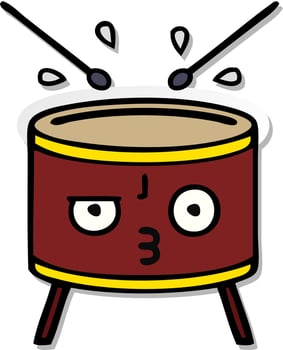 distressed sticker of a cute cartoon drum vector