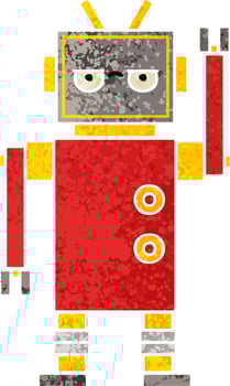 retro illustration style cartoon annoyed robot vector