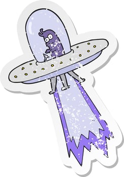 retro distressed sticker of a cartoon flying saucer vector