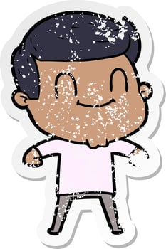 distressed sticker of a cartoon friendly man vector