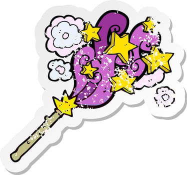 retro distressed sticker of a cartoon magic wand vector