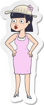 sticker of a cartoon woman wearing sun hat vector