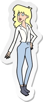 sticker of a cartoon pretty woman vector