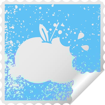 distressed square peeling sticker symbol juicy apple vector