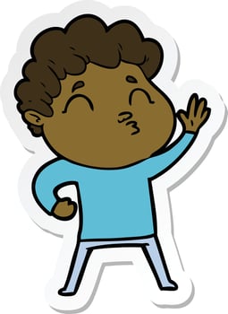 sticker of a cartoon man pouting vector