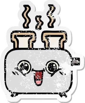 distressed sticker of a cute cartoon of a toaster vector