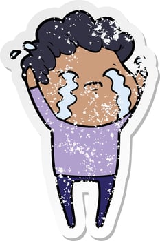 distressed sticker of a cartoon man crying vector