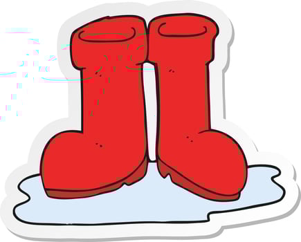 sticker of a cartoon wellington boots in puddle vector