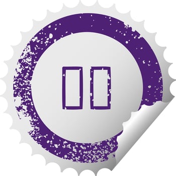 distressed circular peeling sticker symbol pause button vector