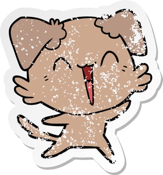 distressed sticker of a happy little dog cartoon vector