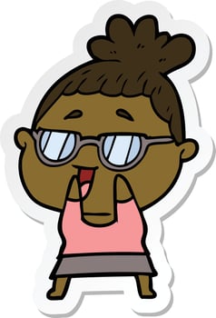 sticker of a cartoon happy woman wearing spectacles vector