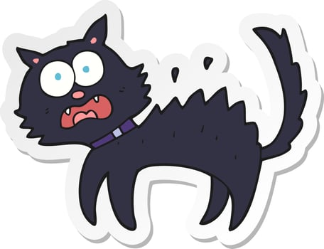 sticker of a cartoon scared black cat vector
