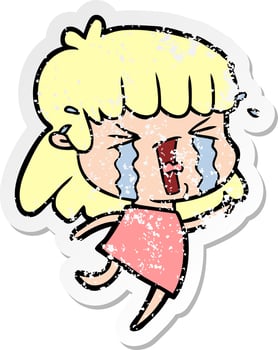 distressed sticker of a cartoon woman in tears vector