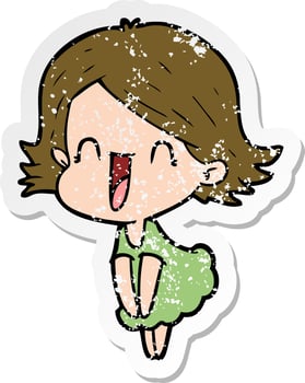 distressed sticker of a cartoon happy woman vector