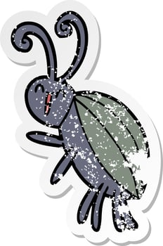 distressed sticker of a cartoon happy beetle vector