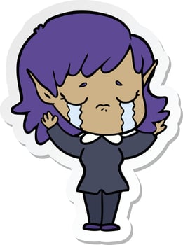 sticker of a cartoon crying elf girl vector
