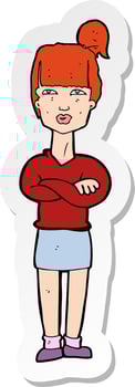 sticker of a cartoon annoyed woman vector