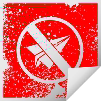 distressed square peeling sticker symbol no paper aeroplanes allowed vector