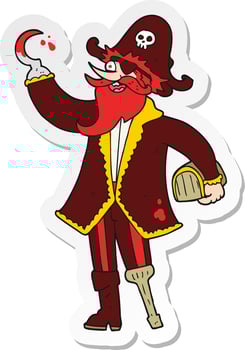 sticker of a cartoon pirate captain vector