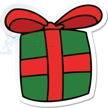 sticker of a quirky hand drawn cartoon present vector