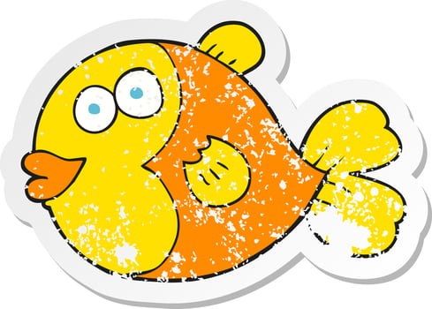 retro distressed sticker of a cartoon fish vector