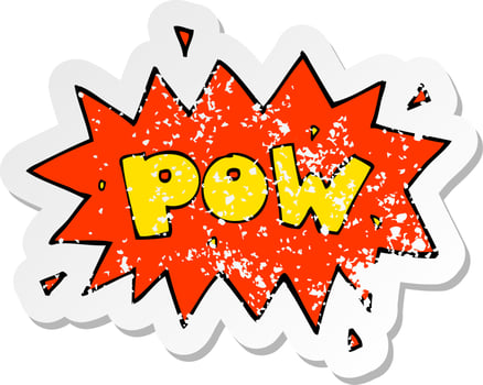 retro distressed sticker of a cartoon comic book pow symbol vector