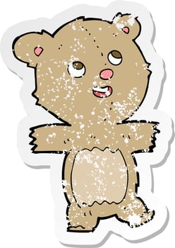 retro distressed sticker of a cartoon teddy bear vector