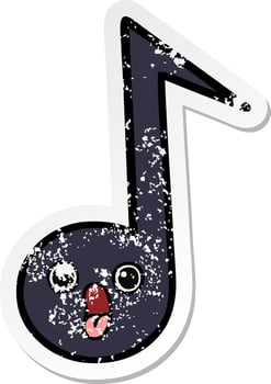 distressed sticker of a cute cartoon musical note vector