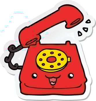 sticker of a cute cartoon telephone vector