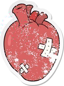 distressed sticker of a cartoon heart vector