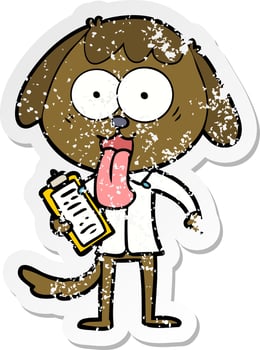 distressed sticker of a cute cartoon dog wearing office shirt vector