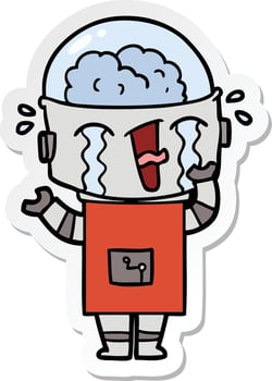 sticker of a cartoon crying robot vector