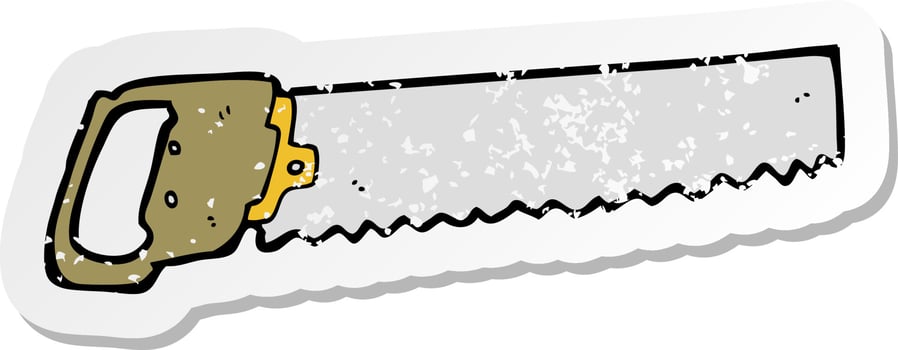 retro distressed sticker of a cartoon saw vector