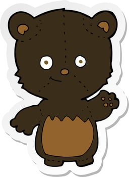 sticker of a cartoon black bearcub waving vector