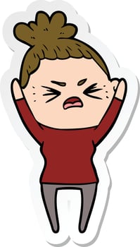 sticker of a cartoon angry woman vector