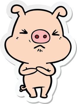 sticker of a cartoon angry pig vector