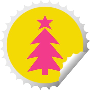 circular peeling sticker cartoon christmas tree vector