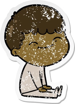 distressed sticker of a cartoon happy boy vector