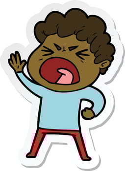 sticker of a cartoon furious man vector