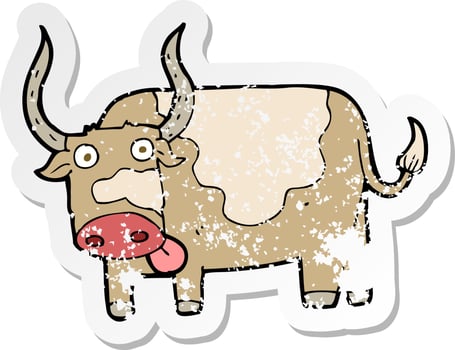 retro distressed sticker of a cartoon bull vector