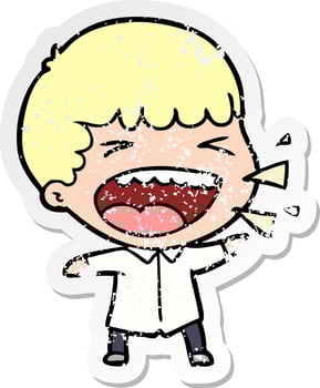 distressed sticker of a cartoon laughing man vector