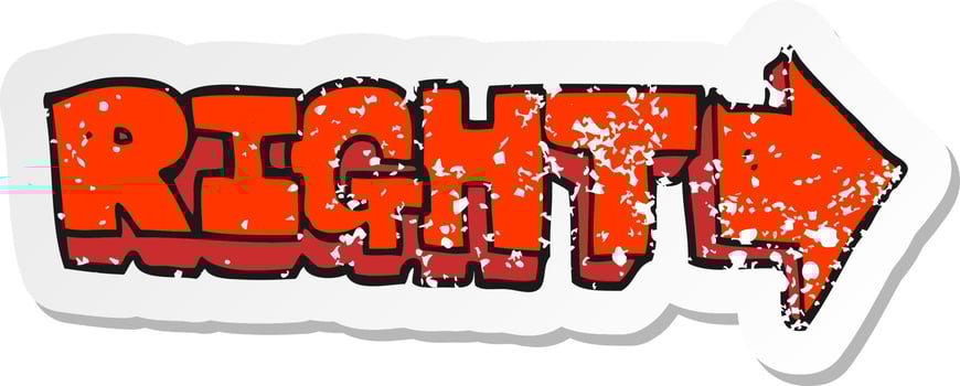 retro distressed sticker of a cartoon right symbol vector
