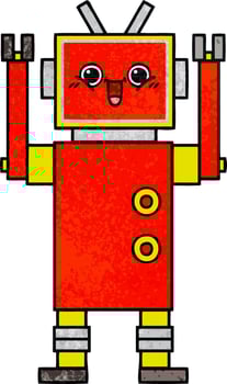 retro grunge texture cartoon happy robot vector