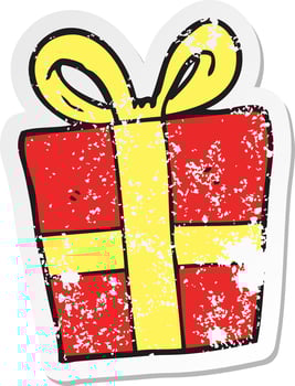 retro distressed sticker of a cartoon christmas gift vector