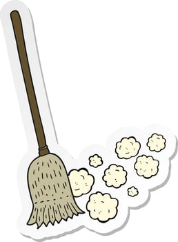 sticker of a cartoon sweeping brush vector