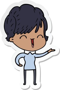 sticker of a cartoon laughing woman vector