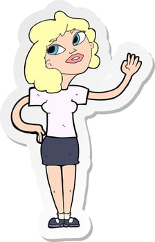 sticker of a cartoon woman waving vector