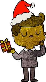 textured cartoon of a man wondering wearing santa hat vector