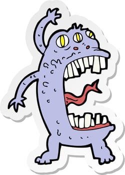 sticker of a cartoon crazy monster vector